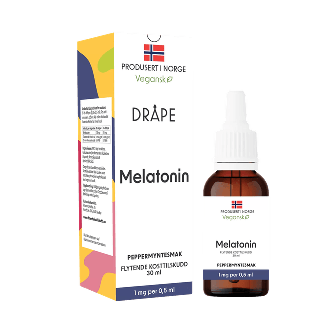 Hovedbilde Dråpe vegansk melatonin 1mg/0,5ml peppermynte 30 ml