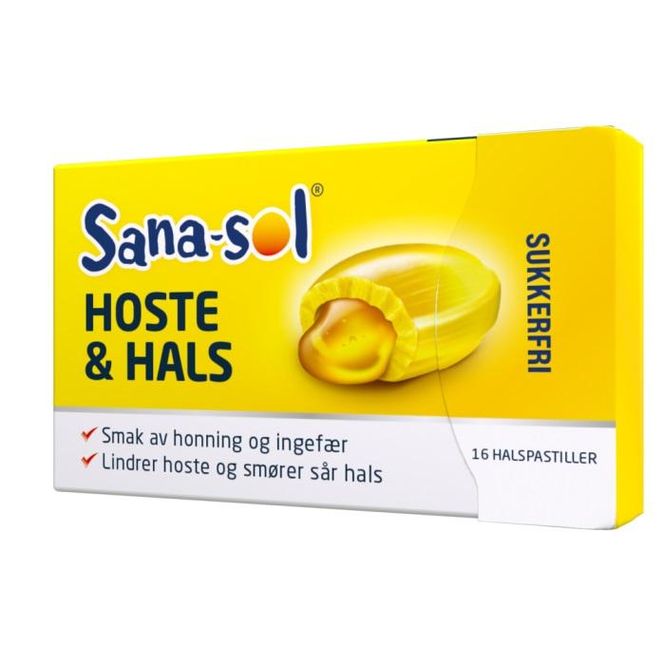 Hovedbilde Sana-sol hoste&hals honning og ingefær 16 stk