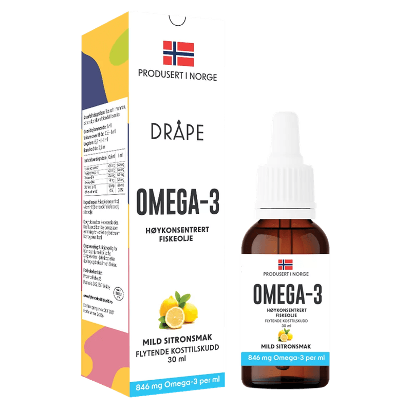 Dråpe omega-3 høykonsentrert fiskeolje sitron 30 ml